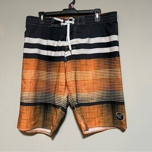 Wave Life Men’s Size Large Swim Trunks Mesh Lining Striped Grey White Orange